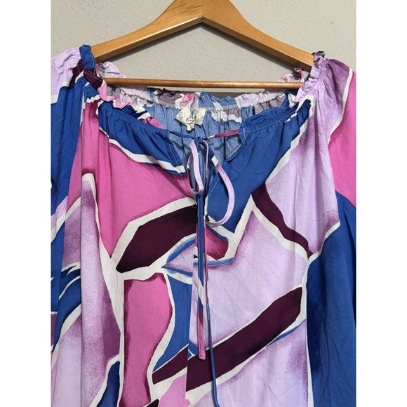 Perch Women's Shirt Top 1X Colorful Abstract Artsy Festival - Picture 4 of 10